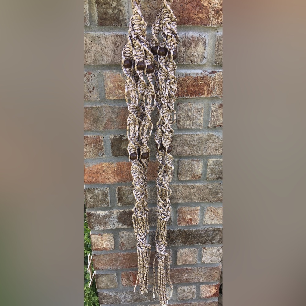 From Holl Handmade/Painted Plant Hanger Set Dark Cream & Brown Beads